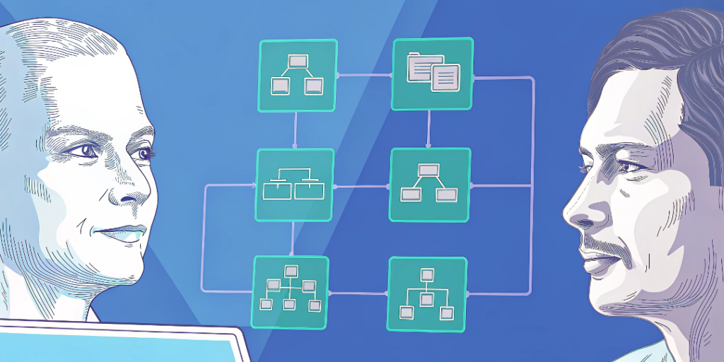 AI-powered marketing tools illustrated as a connected workspace with icons for content, SEO, analytics, chatbots, and automation in 2025.